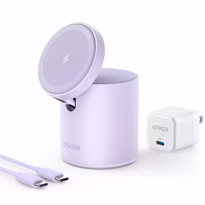 شارژر بی‌سیم 7.5 وات انکر مدل B2568 به همراه شارژر دیواری 20 وات انکر و کابل USB-C به USB-C