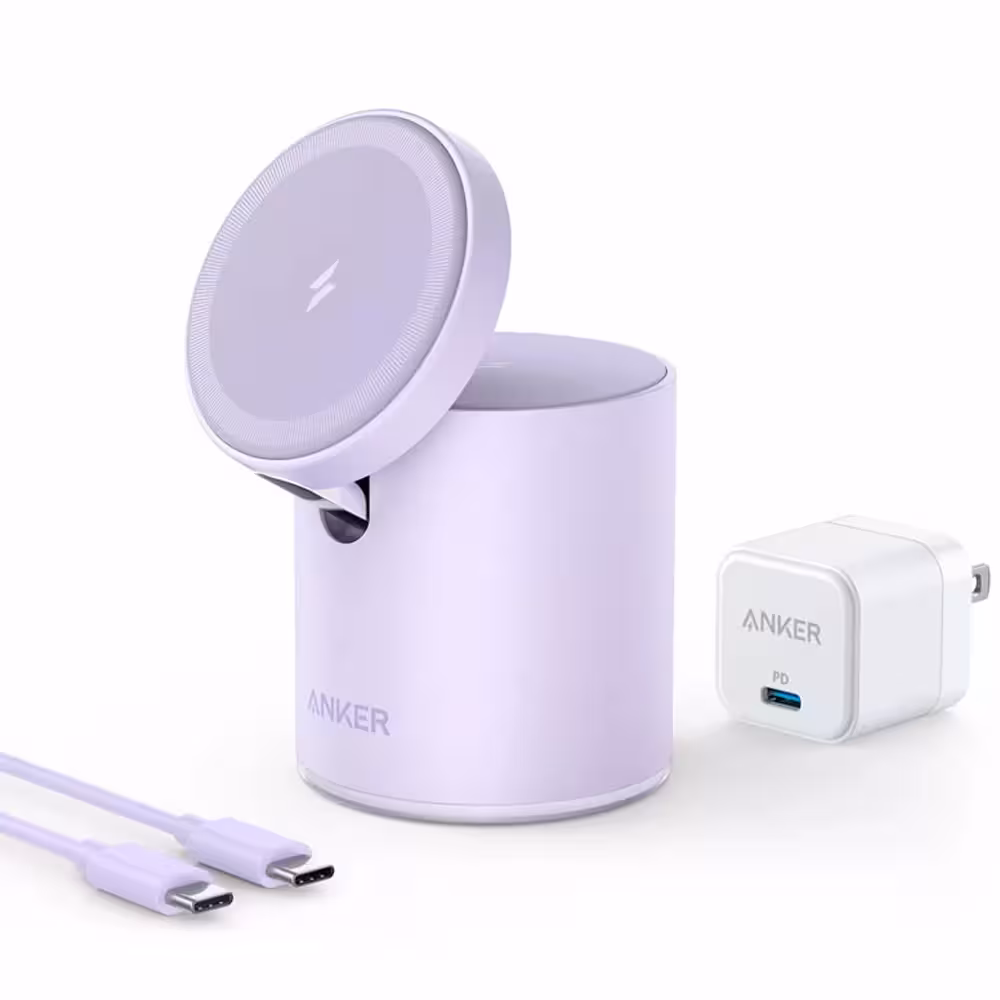 شارژر بی‌سیم 7.5 وات انکر مدل B2568 به همراه شارژر دیواری 20 وات انکر و کابل USB-C به USB-C