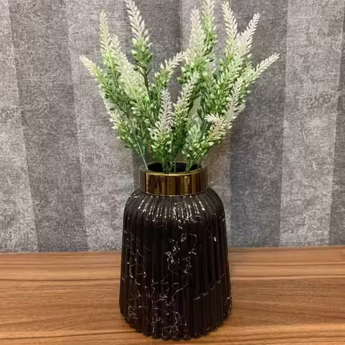گلدان شیشه ای استوانه ای کوچک مدل دلژین مشکی ماربل