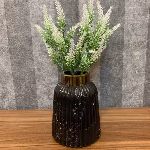 گلدان شیشه ای استوانه ای کوچک مدل دلژین مشکی ماربل