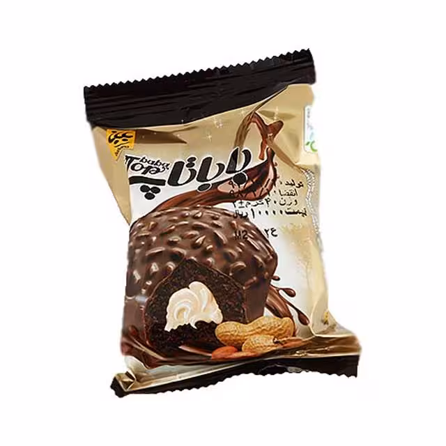 کیک روغنی با روکش شکلات و بادام زمینی باباتاپ بابانا 40 گرمی