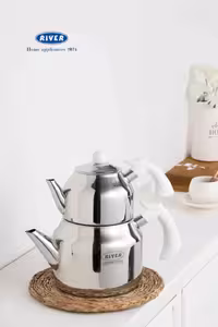 کتری قوری استیل لوله دار 3لیتر دسته باکالیت سفید ریور کد 2166