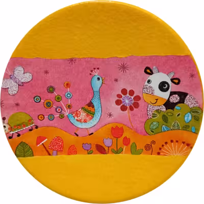 بشقاب دیوارکوب سفالی مدل رویای کودکانه مجموعه 2 عددی