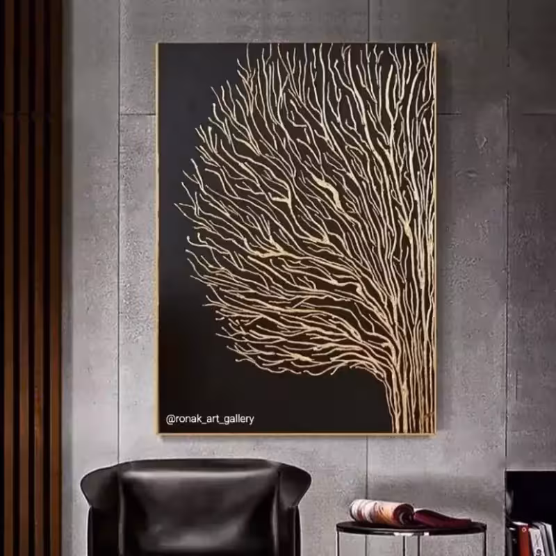 تابلو دکوراتیو ورق طلا و پتینه طرح درخت آرزوها80*100