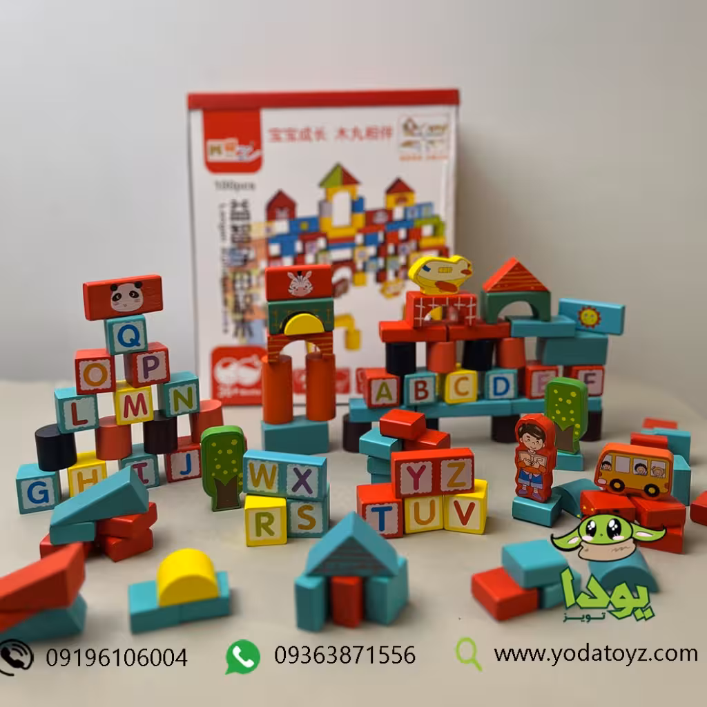 بلوک خانه سازی مستطیلی چوبی 100 تکه سطلی کد 5046