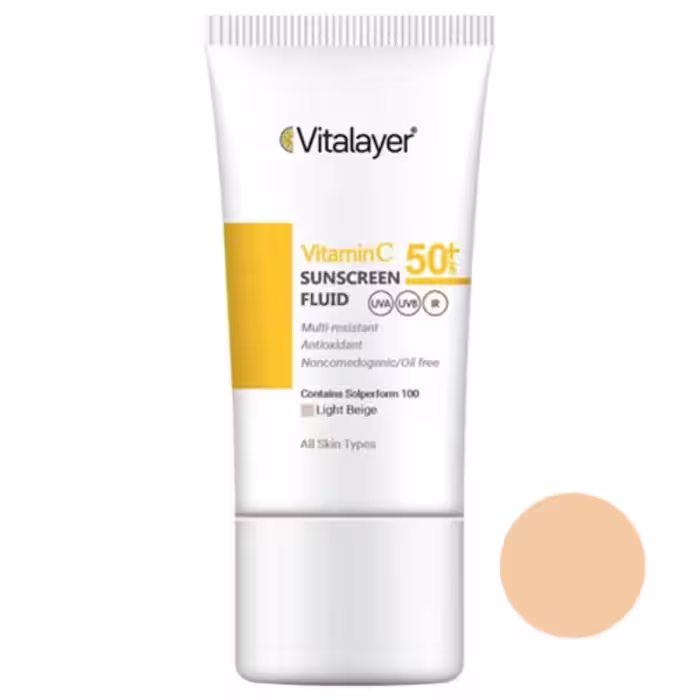 فلوئید ضد آفتاب SPF50 حاوی ویتامین C ویتالیر 50 میلی لیتر رنگ بژ روشن