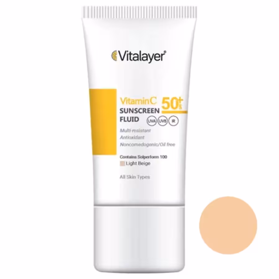 فلوئید ضد آفتاب SPF50 حاوی ویتامین C ویتالیر 50 میلی لیتر رنگ بژ روشن