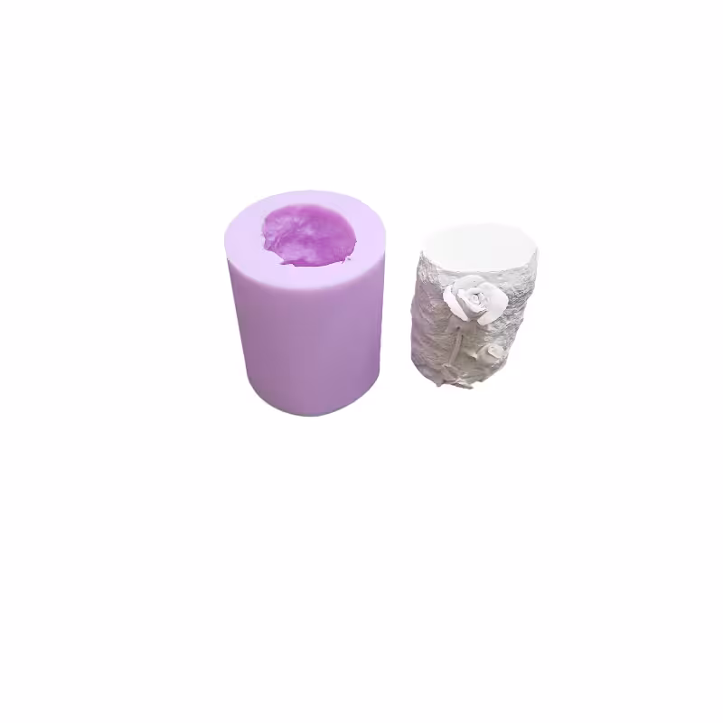 قالب سیلیکونی استوانه گل رز برجسته قطر 5.5 ارتفاع 7 سانت