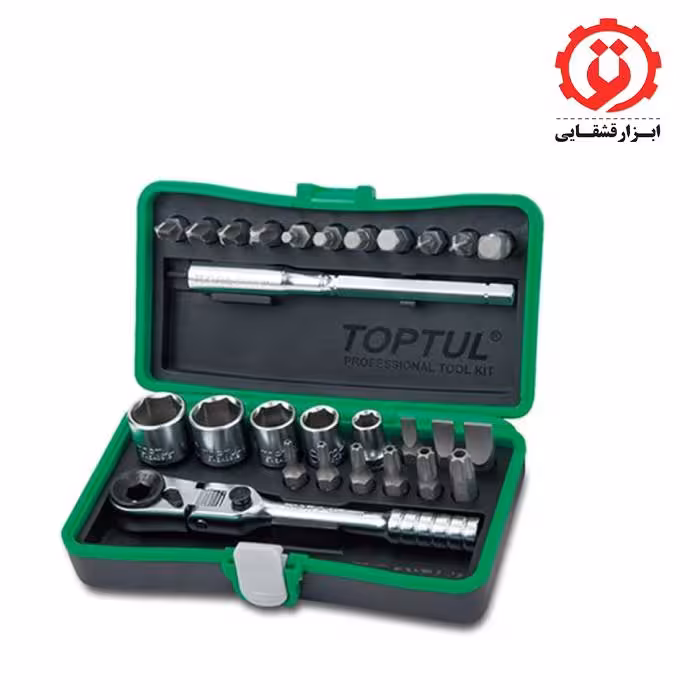 جعبه بکس و بیت 27 پارچه و دسته جغجغه تاشو 1/4 اینچ تاپ تول مدل GADW2701