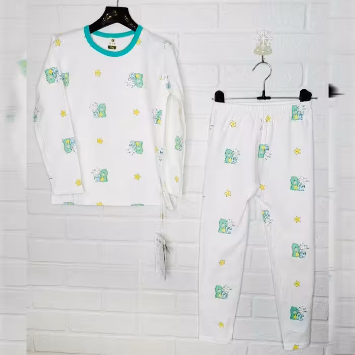 بلوز شلوار راحتی کودک وارداتی طرح دایناسور سبز 2 تا 9 سال