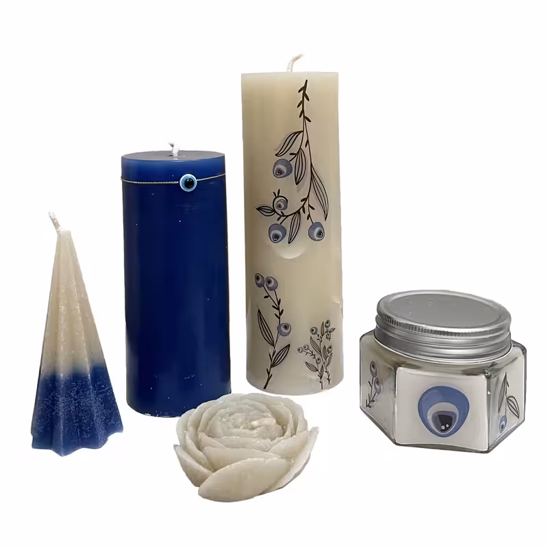 شمع استوانه مدل چشم نظر مجموعه 5 عددی کد M9328