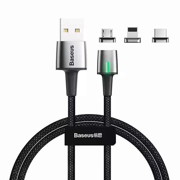 کابل شارژ تبدیل USB به لایتنینگ/microUSB/USB-C باسئوس مدل TZCAXC-A01 طول 1 متر تست ویدئو⭐