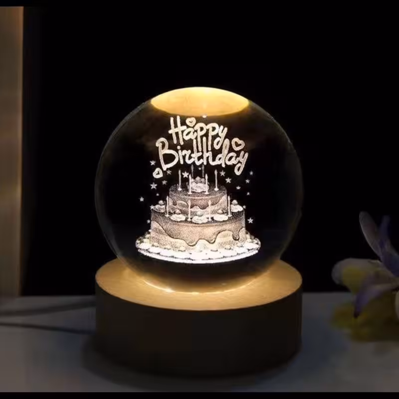 چراغ خواب مدل گوی کریستالی کیک تولد 3D
