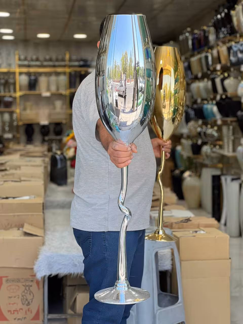 جام شیشه ای 100سانتی نقره ای پایه فر