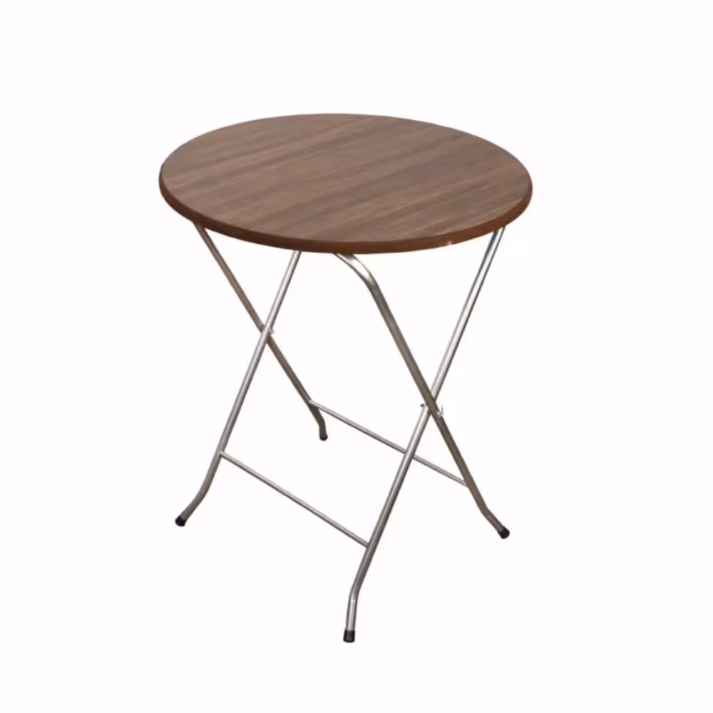 میز چوبی دایره‌ای پایه فلزی