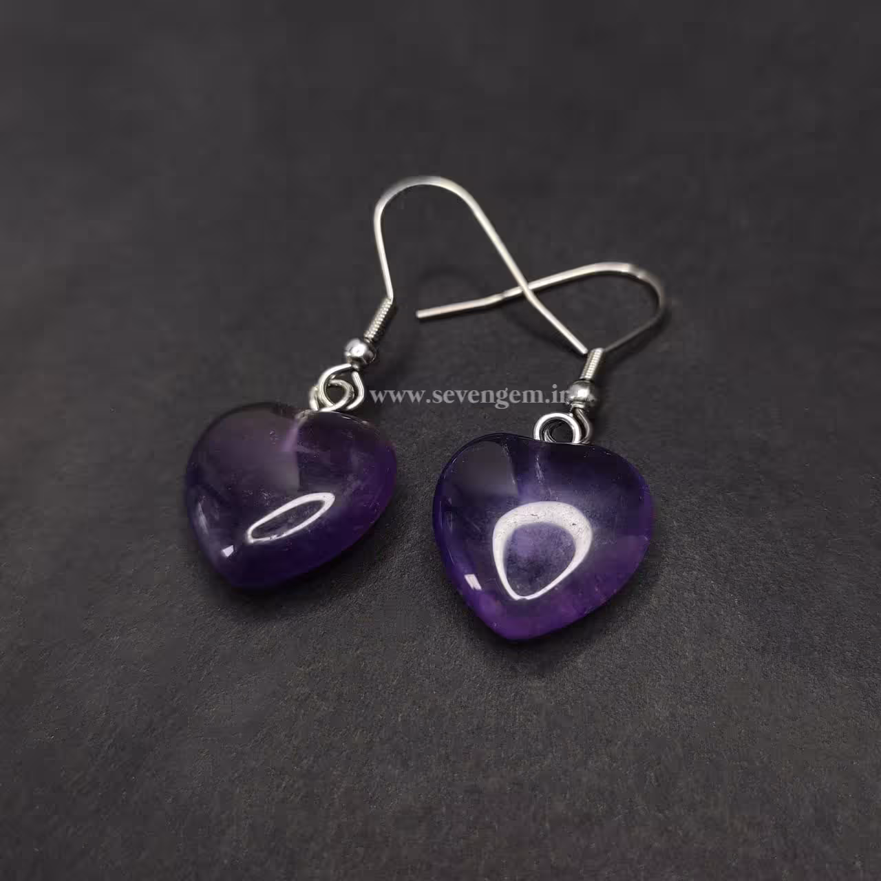 گوشواره سنگ آمیتیست تراش قلبی (کد232)