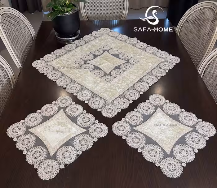 ست رومیزی قیطان 3 تکه طرح مربع