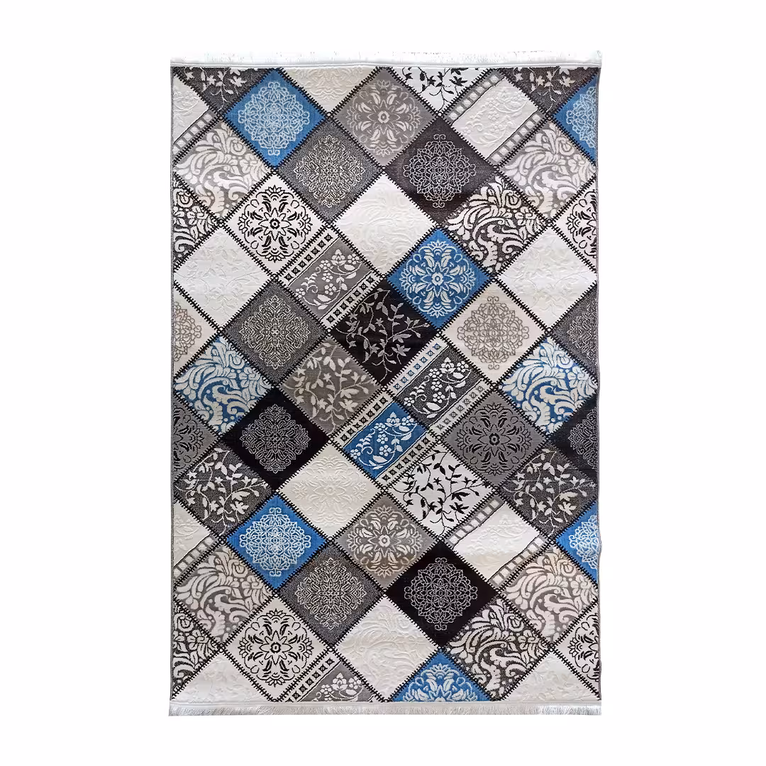 وینتیج فرش طرح تکه دوزی کد VH-408 | خرید فرش وینتیج طوسی