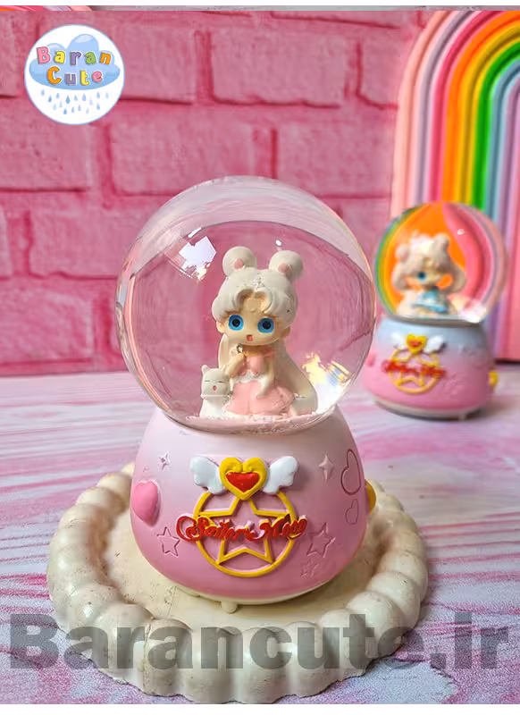 گوی موزیکال برفی چراغ دار (سایز متوسط) طرح دخترکیوت صورتی