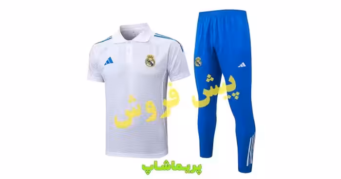 خرید ست پولوشرت شلوار رئال مادرید سفید آبی