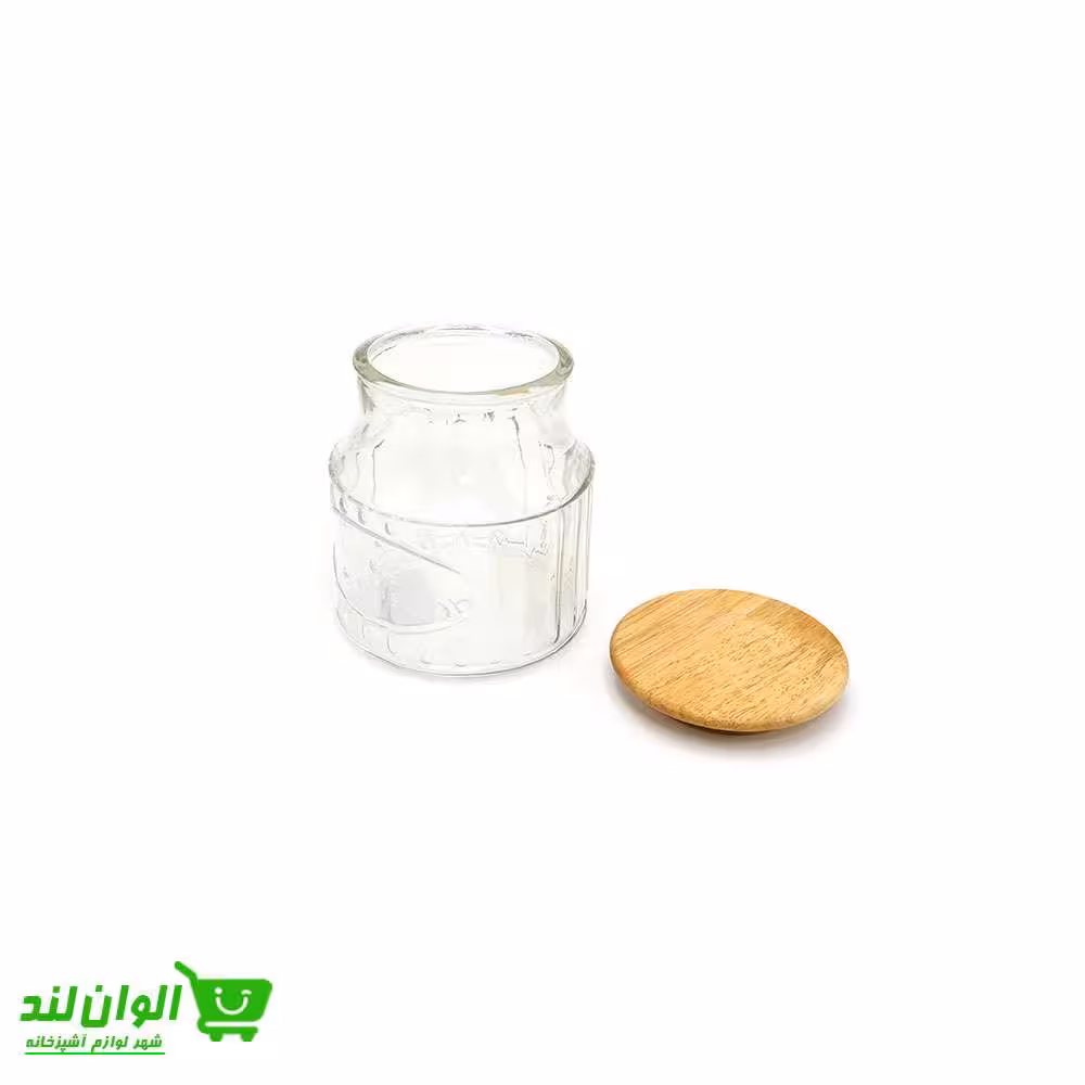 بانکه شیشه ای 800 میلی لیتر لیمون مدل درب چوبی کد 38008