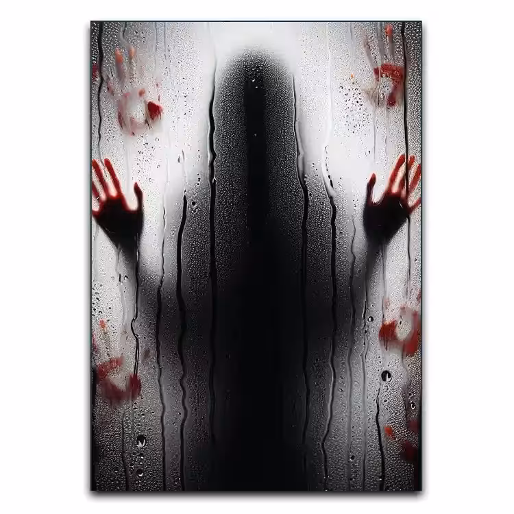 تابلو دستان خونی روی شیشه