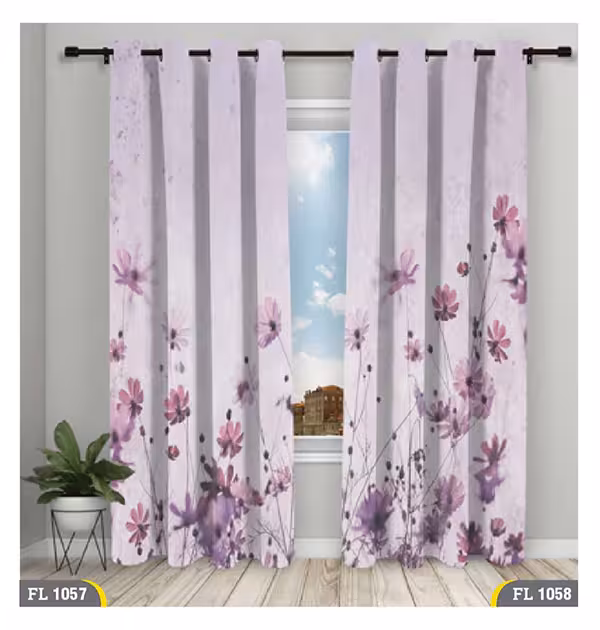 پرده چاپی با زمینه و گل های یاسی کد FL1058