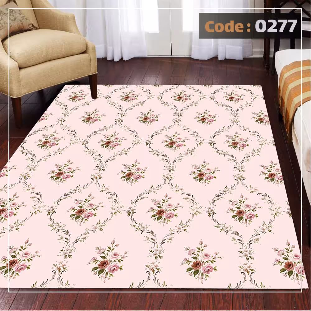 کاورفرش روفرشی دورکشدار گوشه لیفه ای لاکی ، آبی و متنوع کد 0277
