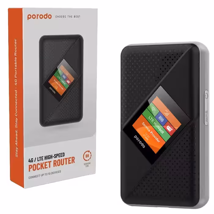 مودم  روتر شارژی سیم کارتی قابل حمل Porodo pocket router GRV2 4G/LTE-مشکی