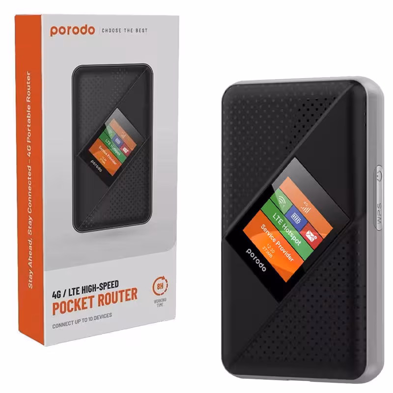 مودم  روتر شارژی سیم کارتی قابل حمل Porodo pocket router GRV2 4G/LTE-مشکی