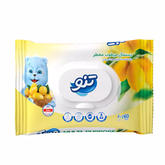 دستمال مرطوب معطر صورت و بدن تنو 60 عددی