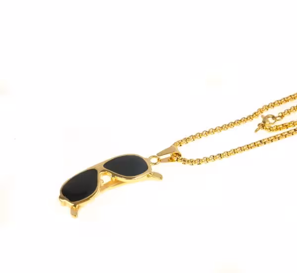 گردنبند استیل طلایی مدل عینک NM1016