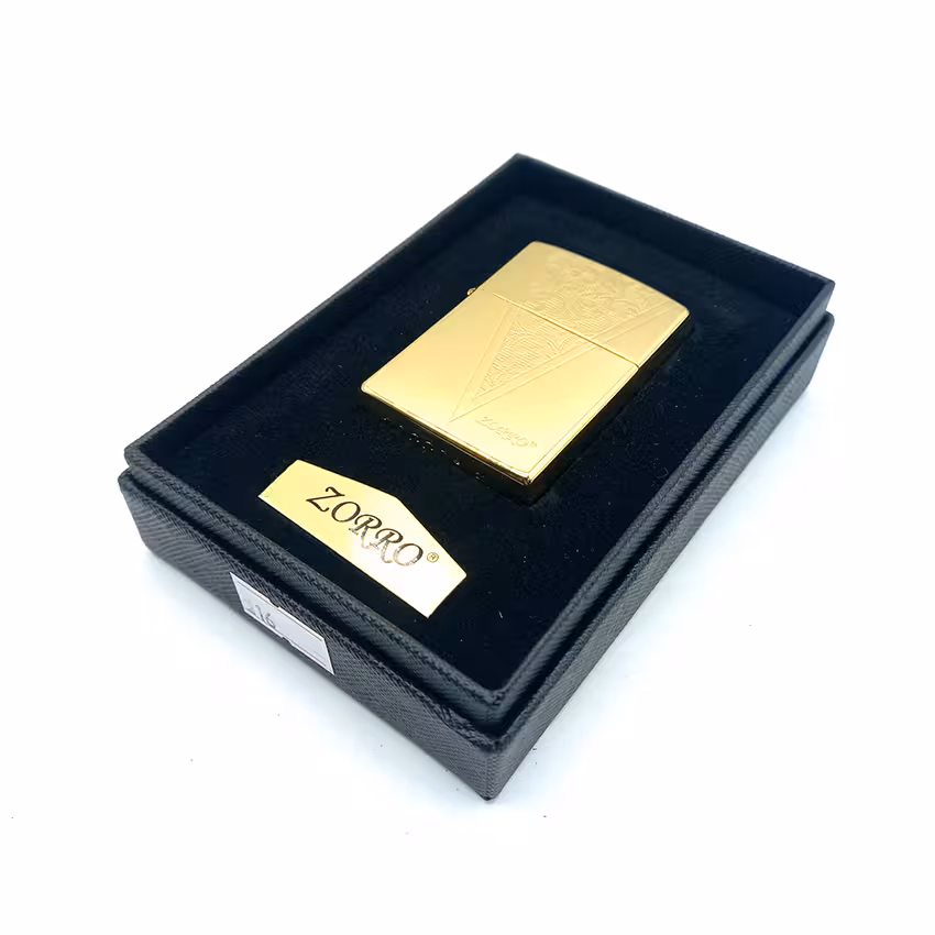 فندک بنزینی زورو مدل اسلیمی رنگ طلایی کد L130052