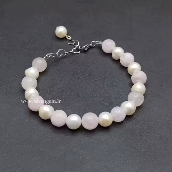 دستبند زنانه میکس رزکوارتز و مروارید (کدA589)
