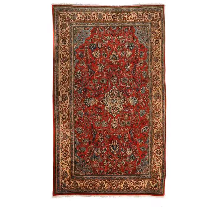 فرش قدیمی دستباف شش و نیم متری طرح لچک ترنج کد 4101145