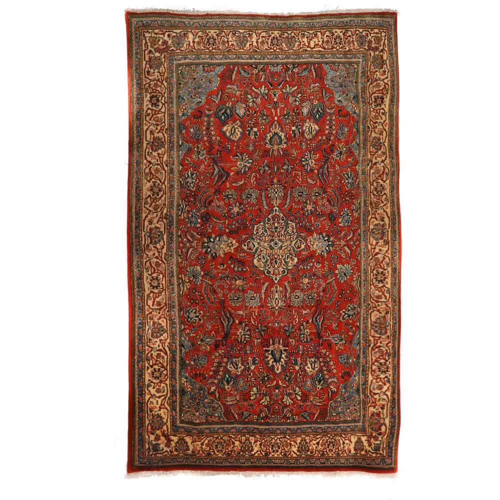 فرش قدیمی دستباف شش و نیم متری طرح لچک ترنج کد 4101145