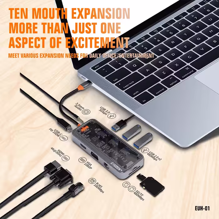 هاب ۱۰ پورت USB-C آیزن مدل 10in1 EUH-01