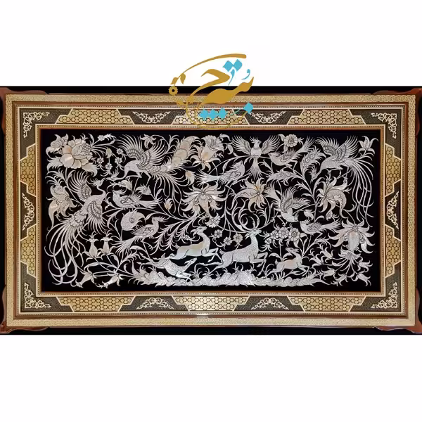 تابلو قلمزنی با قاب خاتم کاری صلیبی 60در100