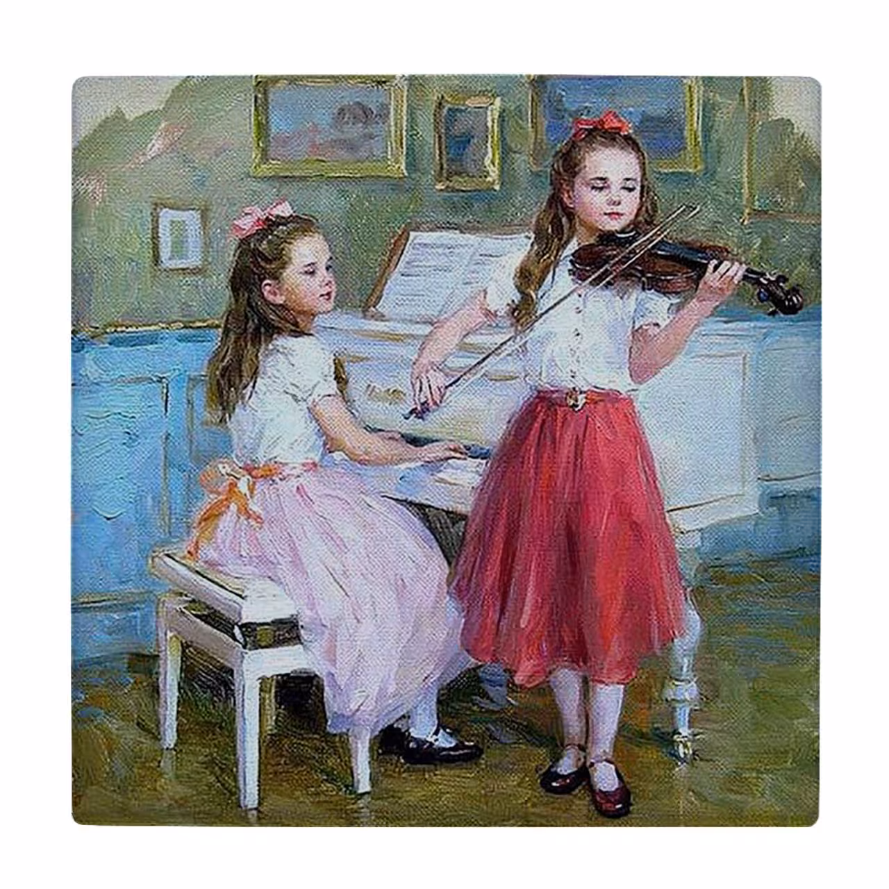 زیر لیوانی  طرح نقاشی دختران نوازنده کد    5989844_4927