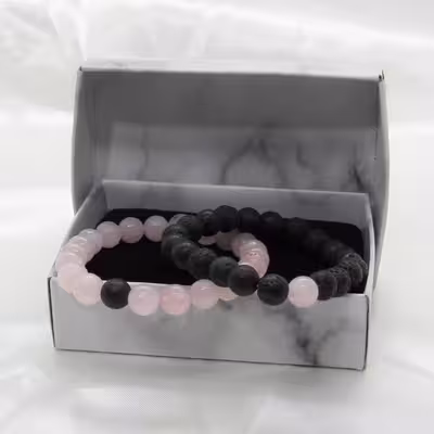 دستبند مدل رز کوارتز و لاوا کشی بسته 2 عددی