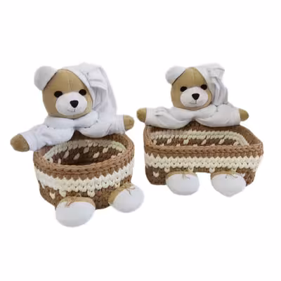 سبد قلاب بافی تریکو طرح عروسک خرسی کد 02 مجموعه 2 عددی