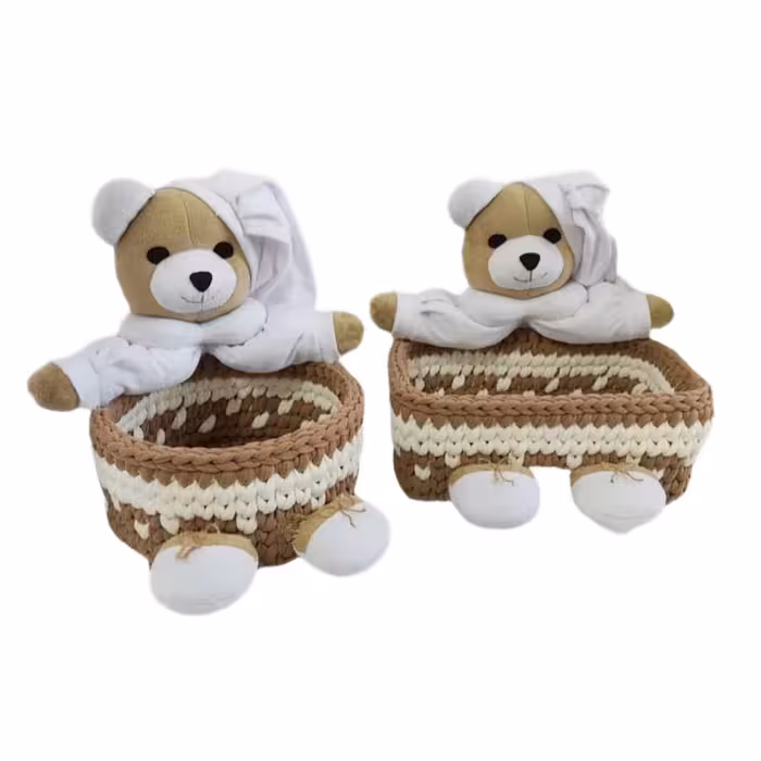 سبد قلاب بافی تریکو طرح عروسک خرسی کد 02 مجموعه 2 عددی