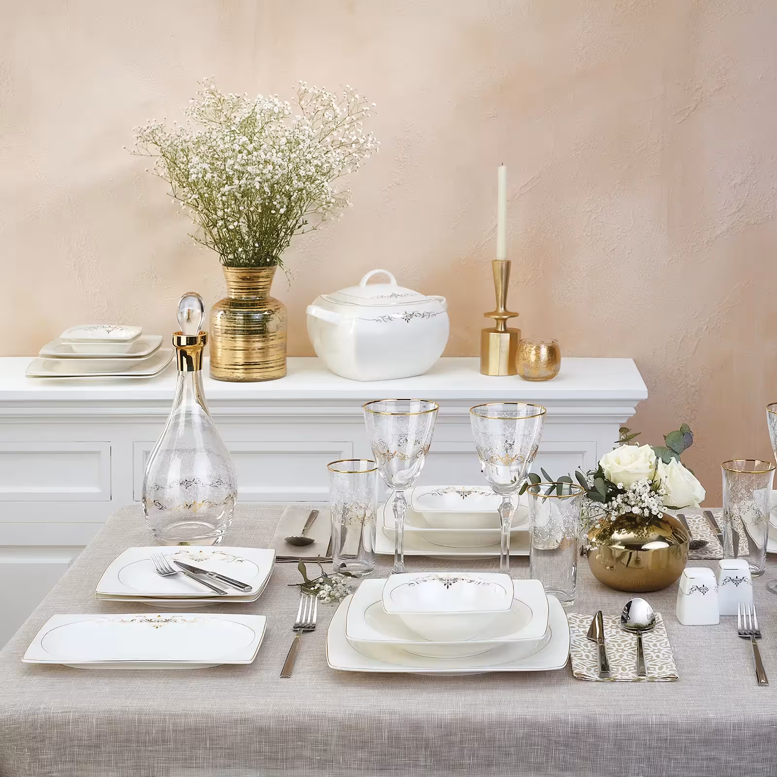 سرویس غذاخوری 12 نفره 61 پارچه برند Emsan ترکیه مدل Lorella