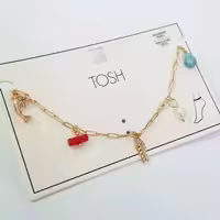 پابند طلایی آویز مروارید آب شیرین و سنگ فیروزه از برند TOSH آلمان