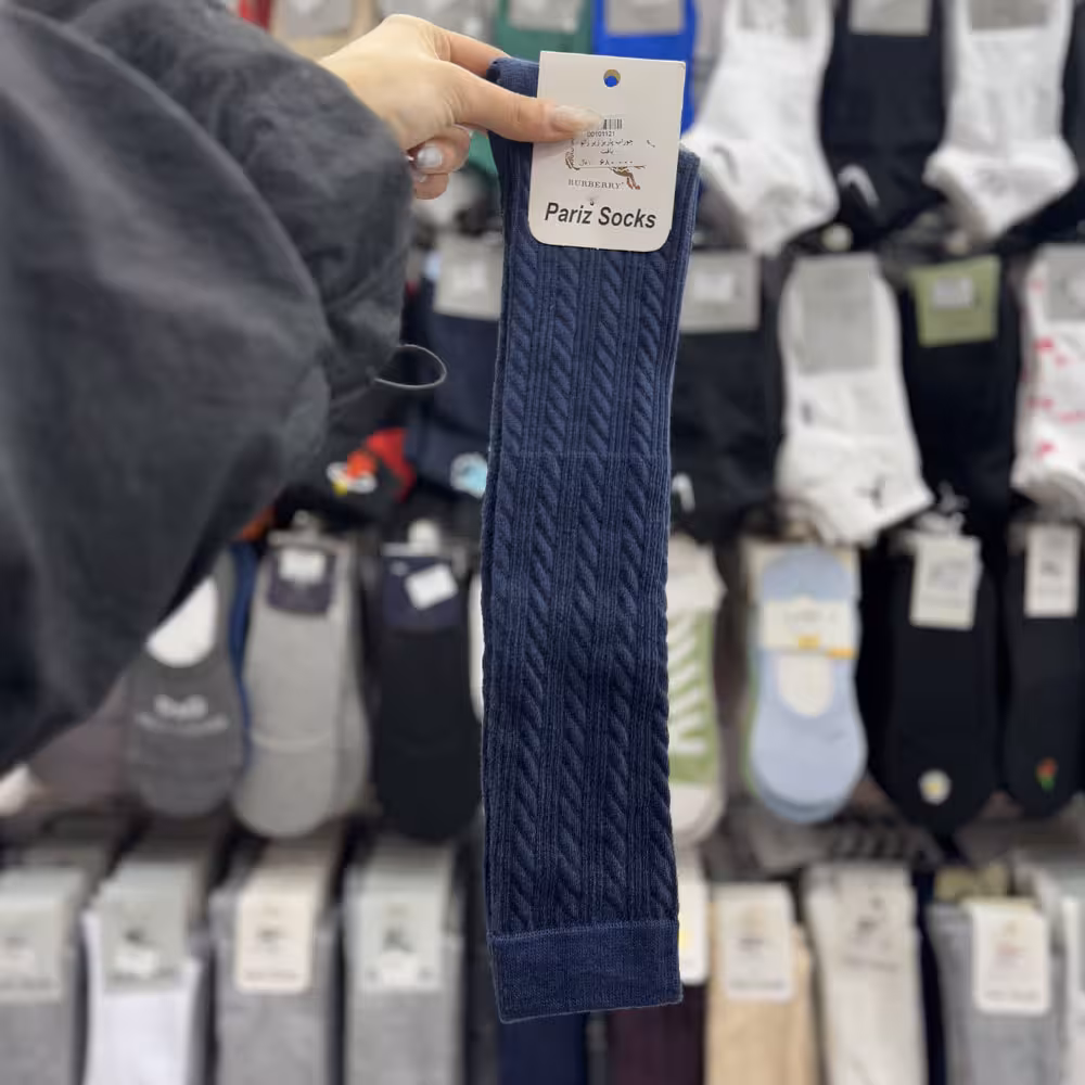 جوراب بالا زانو طرح بافت سورمه ای