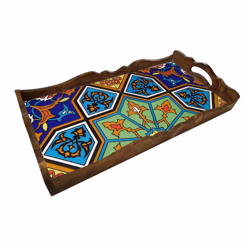 سینی چوبی طرح کاشی