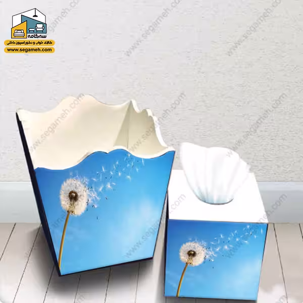 ست سطل زباله و جعبه دستمال لارا مدل قاصدک - فروشگاه سه گامه