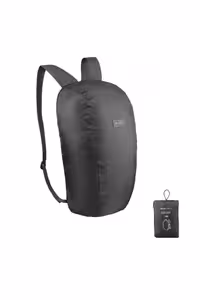 کوله پشتی مردانه و زنانه تاشو در فضای باز FORCLAZ 10 لیتر سیاه سفر Decathlon