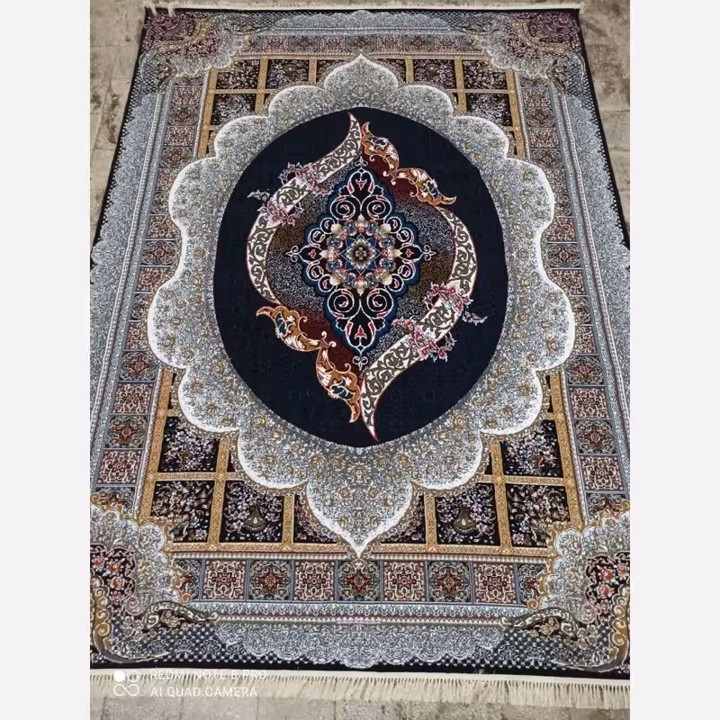 فرش ماشینی 12متری جدید کاشان نقشه مانیا سرمه ایی(ارسال رایگان)