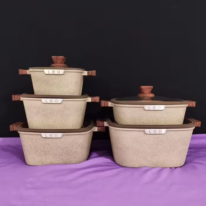 سرویس 10 پارچه چدنی LEO رنگ نسکافه ای